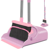 Upgrade Broom and Dustpan Set, Self-Cleaning with Dustpan Teeth, Indoor&Outdoor Sweeping, Ideal for Dog Cat Pets Home Use, Stand Up Broom and Dustpan (Gray&Orange)