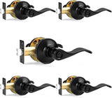 Probrico Wave Style Privacy Door Handles Interior Black Door Lever Lock Keyless Door Lockset for Bedroom and Bathroom Reversible Door Handle Knob for Left and Right Handed Doors, 5 Pack