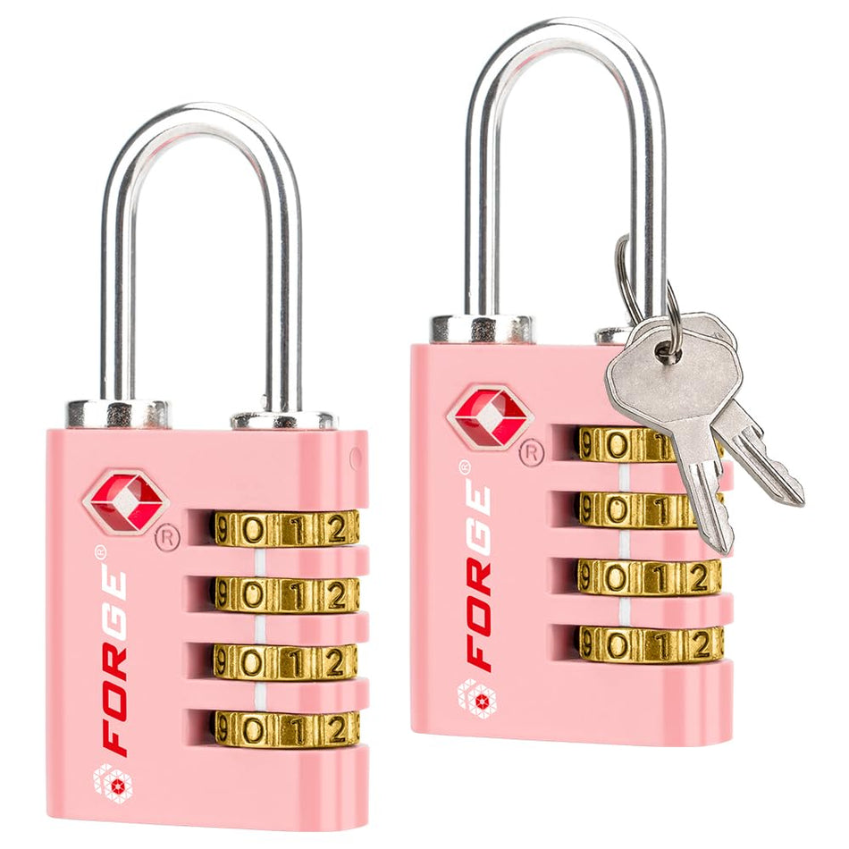 Forge Dual-Opening: Key or Combination Access Lock, Use Key to Recover Code If Forgotten, TSA Approved Locks for Luggage, Pelican case, Travel, Gym, School, Stainless Steel Shackle.(Black 6 Pk)