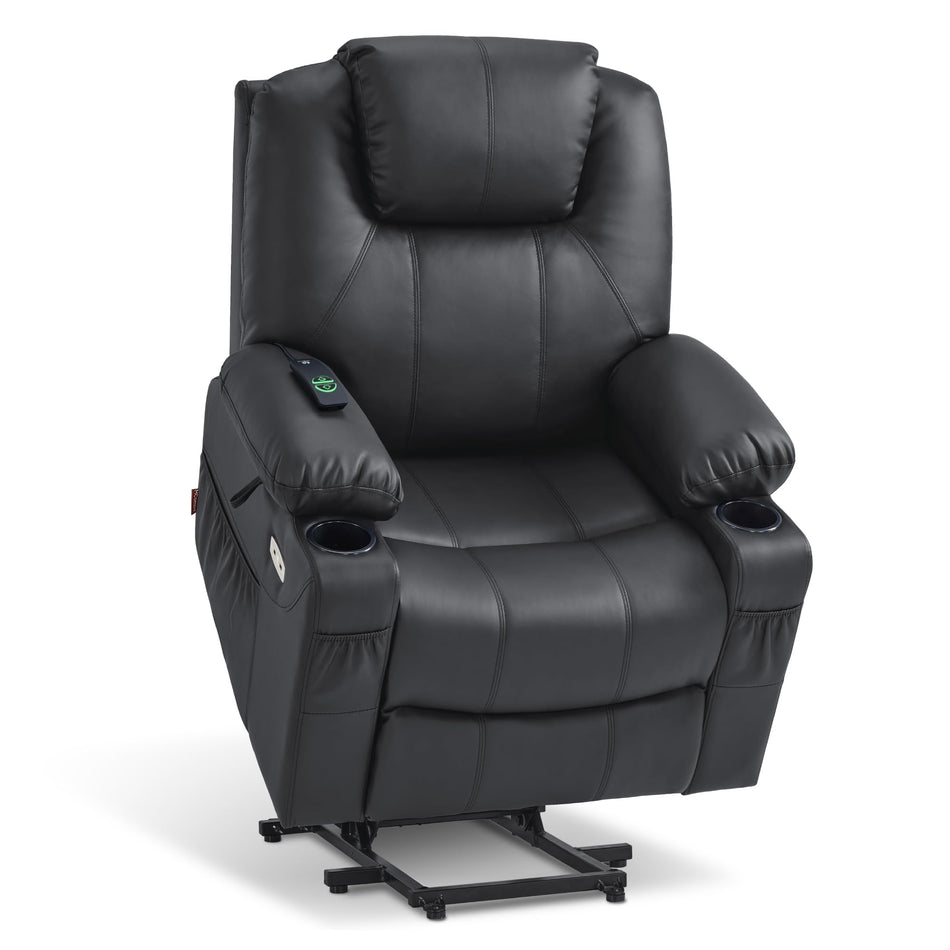 MCombo Electric Power Lift Recliner Chair Sofa with Massage and Heat for Elderly, 3 Positions, 2 Side Pockets, and Cup Holders, USB Ports, Faux Leather 7040 (Light Brown, Medium)