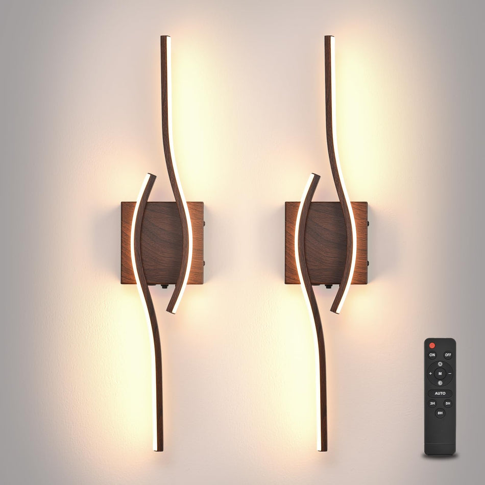 Battery Operated Wall Sconces Set of Two, Black 31.4" 3 Color LED dimmable Wireless Wall Sconce with Remote Control, USB Rechargeable Wall Lights for Living Room Bedroom Hallway Background