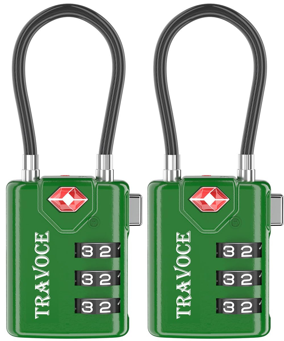 TRAVOCE TSA Approved Luggage Locks, Combination Cable Locks, 4 Pack, Black
