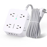 Surge Protector Power Strip - HANYCONY 8 Outlets 4 USB (2 USB C) Charging Ports, Multi Plug Outlet Extender, 5Ft Braided Extension Cord, Flat Plug Wall Mount Desk Charging Station for Home Office ETL