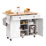 VEVOR Kitchen Island Cart with Solid Wood Top, 35.4" Width Mobile Carts with Storage Cabinet, Rolling Kitchen Table with Spice Rack, Towel Rack, and Drawer, Portable Islands on Wheels, White