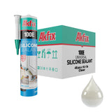 Akfix 100E RTV Clear Silicone Caulk (48x10.1 fl.oz.) - 100% Waterproof Silicone Sealant for Kitchen and Bathroom, Shower, Toilet, Sink, Window and Door, No Yellowing | Clear, 48 Pack