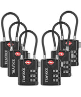 TRAVOCE TSA Approved Luggage Locks, Combination Cable Locks, 4 Pack, Black