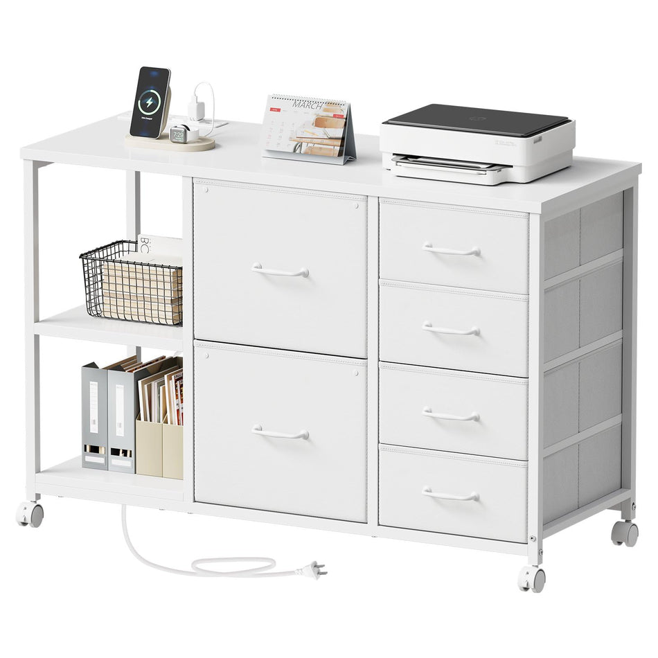 Maihail 6 Drawer File Cabinet with Charging Station and Open Storage Shelf