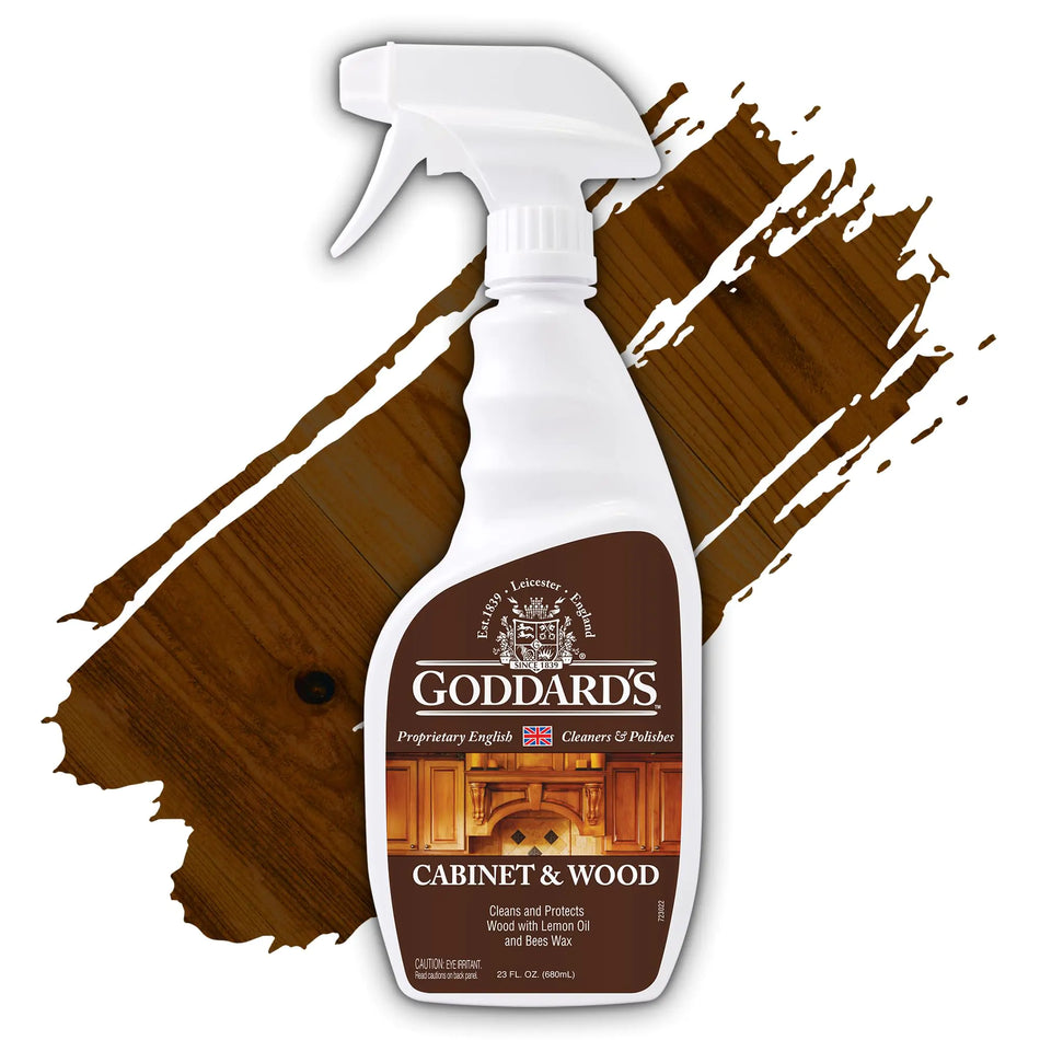 Goddards Cabinet Makers Wax Cleaning Spray – Wood Cleaner & Furniture Polish to Shine & Protect – Wood Cleaner Spray w/Bee Wax & Lemon Oil for Furniture – Non-Abrasive Wood Polish (23 oz)