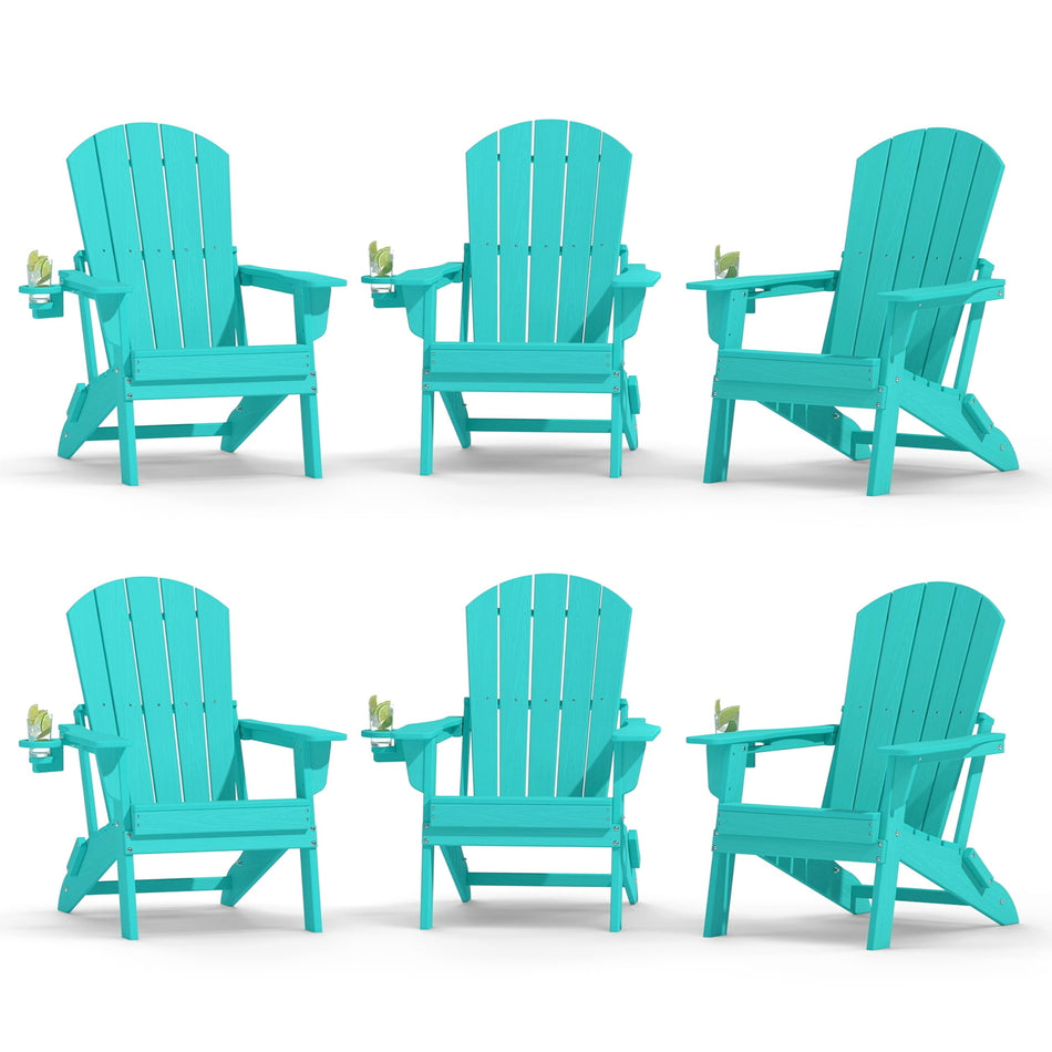 Plawdlik Folding Adirondack Chair with Cup Holder, HDPE All-Weather, Navy
