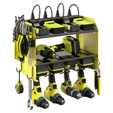 CCCEI Modular Power Tool Organizer Wall Mount with Charging Station. Garage 4 Drill Storage Shelf with Hooks, Screwdriver, Drill Bit Heavy Duty Rack, Tool Battery Holder Built in 8 Outlet Power Strip.