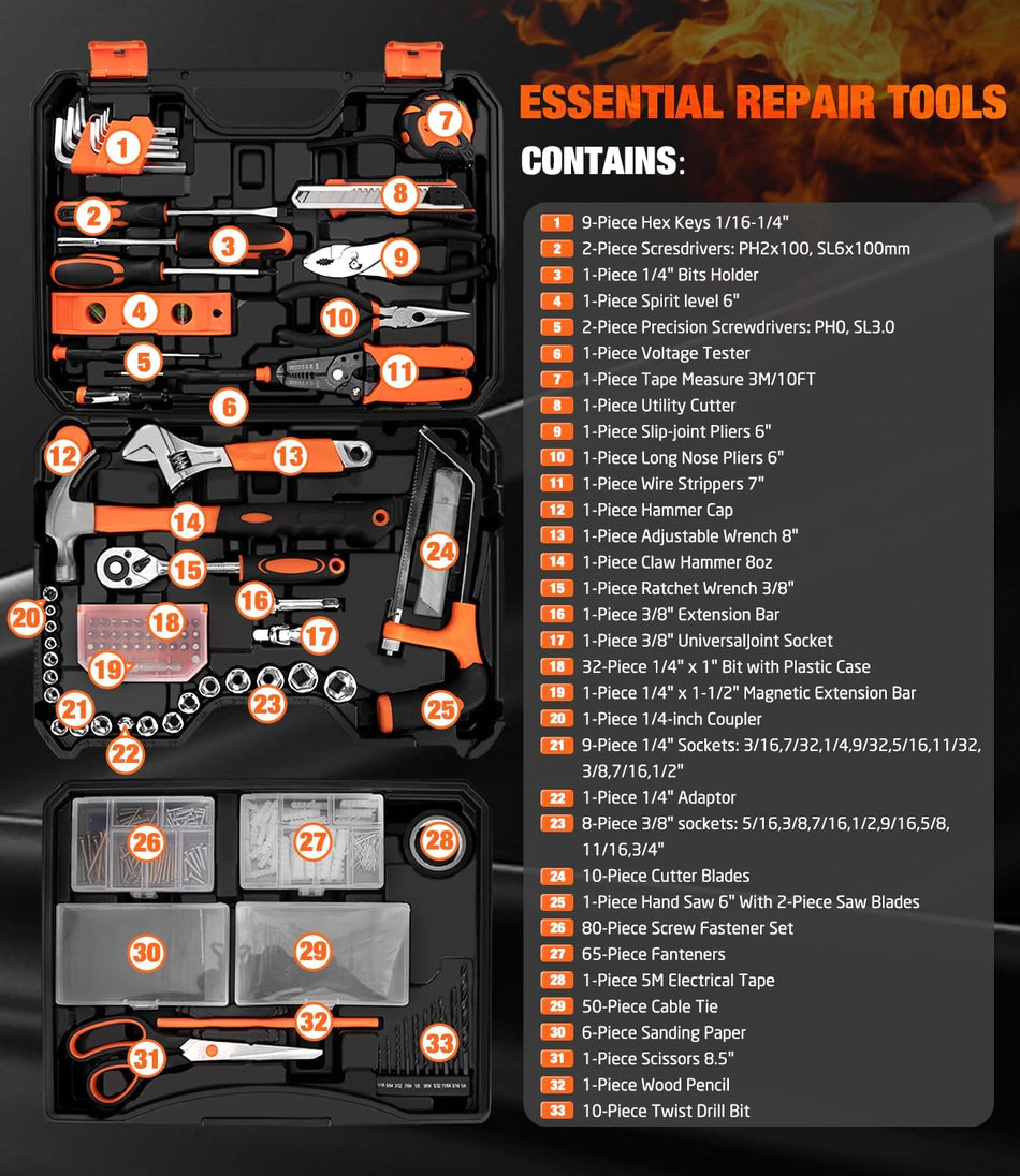 328-Piece Home Tool Kit with Detachable Drawer Storage Case