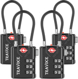 TRAVOCE TSA Approved Luggage Locks, Combination Cable Locks, 4 Pack, Black