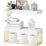 QEEIG Bathroom Shelves Over Toilet - Wall Mounted Floating Shelves Toilet Paper Storage Small Farmhouse Decor Shelf 16 inch Set of 3, Rustic Brown (019-BN3)