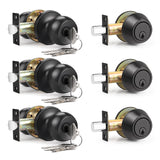 6 Pack Entry Door Locksets with Single Cylinder Deadbolt, Oil Rubbed Bronze Exterior Door Lock Set with Same Key, Front Roound Door Knob and Deadbolt Set