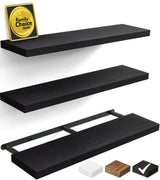 BAYKA Floating Shelves for Wall, Wall Mounted Rustic Wood Shelves for Bathroom, Bedroom, Living Room, Kitchen, Hanging Shelf for Books/Storage/Room Decor with 22lbs Capacity (Black, Set of 3, 15.7in)