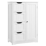 Yaheetech Wooden Floor Cabinet, Side Storage Organizer with 4 Drawers and 1 Cupboard, Freestanding Entryway Storage Unit Console Table, Bathroom Furniture Home Decor, White