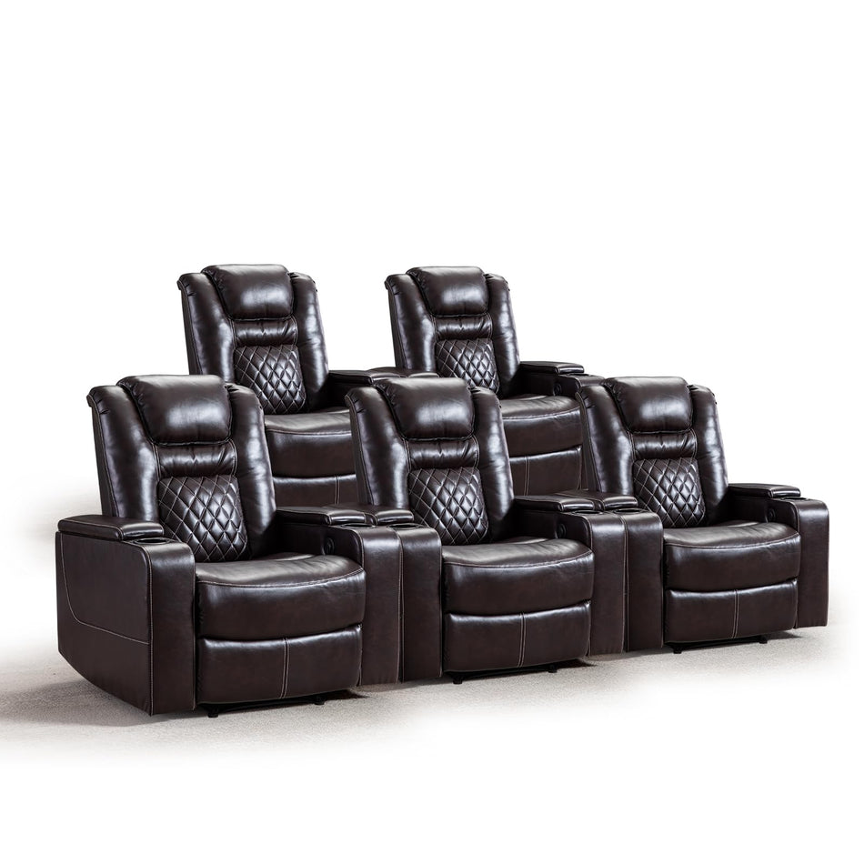 CANMOV Electric Power Recliner Chair with USB Ports and Cup Holders, Breathable Leather Home Theater Seating with Hidden Arm Storage (Black)