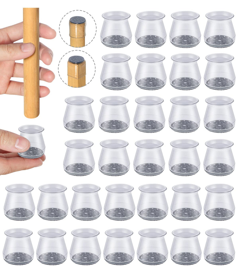 32 Pcs Chair Leg Protectors for Hardwood Floors, Silicone Felt Furniture Leg Cover Pad for Protecting Floors from Scratches and Noise, Smooth Moving, Large(Fit Round Diameter：1-5/16" to 2")