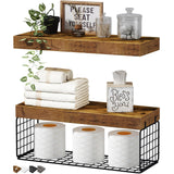 QEEIG Bathroom Shelves Over Toilet - Wall Mounted Floating Shelves Toilet Paper Storage Small Farmhouse Decor Shelf 16 inch Set of 3, Rustic Brown (019-BN3)
