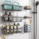 Veken Rustproof & Waterproof Shower Caddy 6-Pack, No Drilling Adhesive Shelves Rack with Soap Holder, Large Capacity Bathroom Organizers and Storage, Wall-Mounted Kitchen & Home Decor