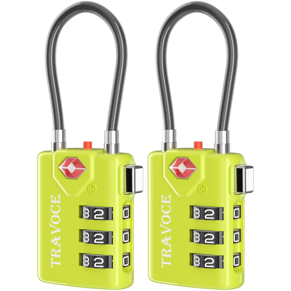 TRAVOCE TSA Approved Luggage Locks, Combination Cable Locks, 4 Pack, Black