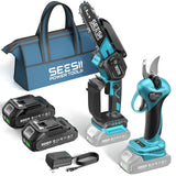 Seesii Mini Chainsaw, 6-inch Mini Chainsaw Cordless, Handheld Electric Power Chain Saw with 2 Batteries, for Tree Trimming Wood Cutting, Best Gifts for Father, Dad, Husband, Men