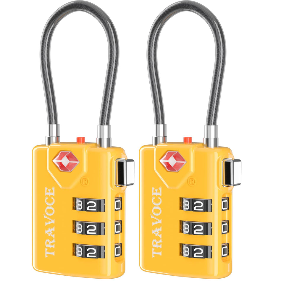 TRAVOCE TSA Approved Luggage Locks, Combination Cable Locks, 4 Pack, Black