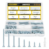 240PCS Wood Screws Assortment Kit, FIXLINK E-Coated Flat Head Screws Set