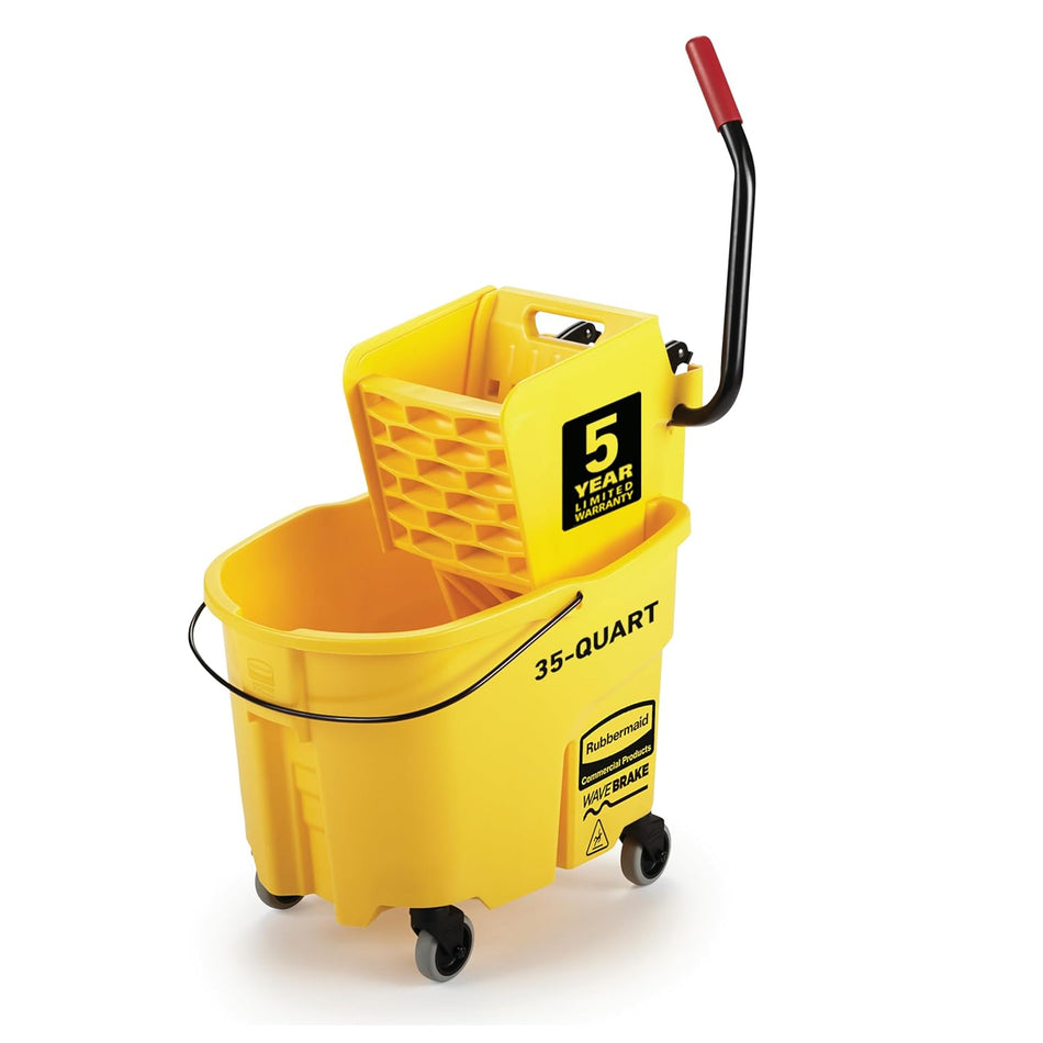 Rubbermaid Commercial Products WaveBrake 35QT Side-Press Mop Bucket, Yellow