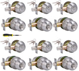 Lanwandeng 2 Sets All Keyed Same Entry Door Knob and Single Cylinder Deadbolt Combo Set, Round Ball Satin Nickel Exterior Door Knobs with Lock and Keys for Entrance and Front Door