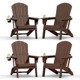 Plawdlik Folding Adirondack Chair with Cup Holder, HDPE All-Weather, Navy