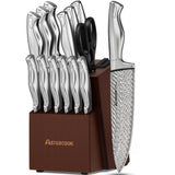 Knife Set, Astercook 21 Pieces Kitchen Knife Set with Built-in Sharpener, German Stainless Steel Knife Block Set, Razor-Sharp Knives with Full-tang Handle, Dishwasher Safe Kitchen Utensils Set