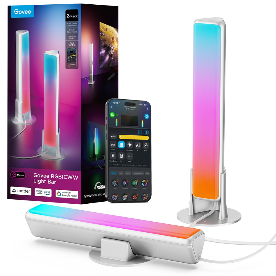 Govee Smart Light Bar, RGBICWW TV Lights for Living Room, Gaming, Black