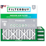 Filterbuy 16x25x1 Air Filter MERV 8 (MPR 700) Dust Defense Replacement (4-Pack), Electrostatic Pleated HVAC AC Furnace Filters, Made in USA (Actual Size: 15.50 x 24.50 x 0.75)