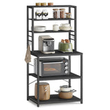 VASAGLE Coffee Bar, 31.5 Inches Baker's Rack for Kitchen with Storage, 6-Tier Kitchen Shelves with 6 Hooks, Microwave Stand, Industrial, Rustic Brown and Black UKKS019B01