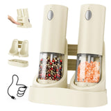 CIRCLE JOY Electric Salt and Pepper Grinder Set with Charging Base, Rechargeable Automatic Pepper Mill, Adjustable Coarseness, LED Light, 140ml Large Capacity