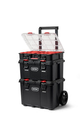 Keter Stack-n-Roll Modular Tools Organizer for Garage Storage and DIY, 3 Piece Resin Rolling Tool Box System for Small Parts