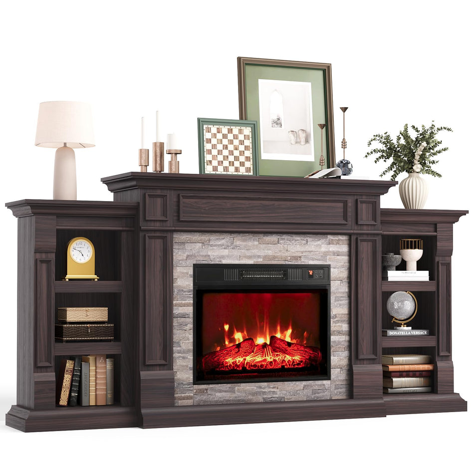 Naice 72" Electric Fireplace with Mantel Fireplace TV Stand for Living Room