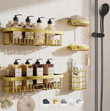 Veken Rustproof & Waterproof Shower Caddy 6-Pack, No Drilling Adhesive Shelves Rack with Soap Holder, Large Capacity Bathroom Organizers and Storage, Wall-Mounted Kitchen & Home Decor
