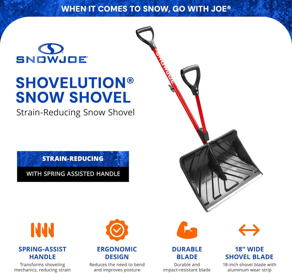 Snow Joe 18-Inch Snow Shovel with Assist Handle, Heavy Duty Shovels, Shovelution, Red, SJ-SHLV01