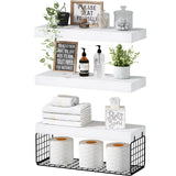 QEEIG Bathroom Shelves Over Toilet - Wall Mounted Floating Shelves Toilet Paper Storage Small Farmhouse Decor Shelf 16 inch Set of 3, Rustic Brown (019-BN3)