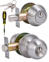Lanwandeng 2 Sets All Keyed Same Entry Door Knob and Single Cylinder Deadbolt Combo Set, Round Ball Satin Nickel Exterior Door Knobs with Lock and Keys for Entrance and Front Door