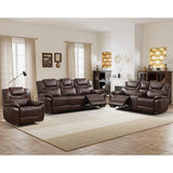 ANJ 3-Piece Manual Reclining Sofa Set, Premium Genuine Leather Reclining Sofas, Include Single Recliner Chair & 2 Loveseat Reclining Couch with Hidden Storage and Cup Holders, Dark Brown