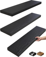 BAYKA Floating Shelves for Wall, Wall Mounted Rustic Wood Shelves for Bathroom, Bedroom, Living Room, Kitchen, Hanging Shelf for Books/Storage/Room Decor with 22lbs Capacity (Black, Set of 3, 15.7in)