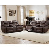 ANJ 3-Piece Manual Reclining Sofa Set, Premium Genuine Leather Reclining Sofas, Include Single Recliner Chair & 2 Loveseat Reclining Couch with Hidden Storage and Cup Holders, Dark Brown