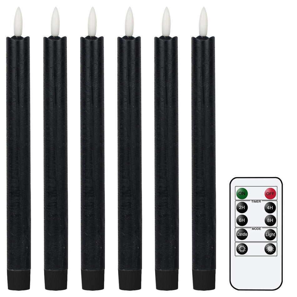 GenSwin Flameless Ivory Taper Candles Flickering with 10-Key Remote, Battery Operated Led Warm 3D Wick Light Window Candles Real Wax Pack of 6, Christmas Home Wedding Decor(0.78 X 9.64 Inch)