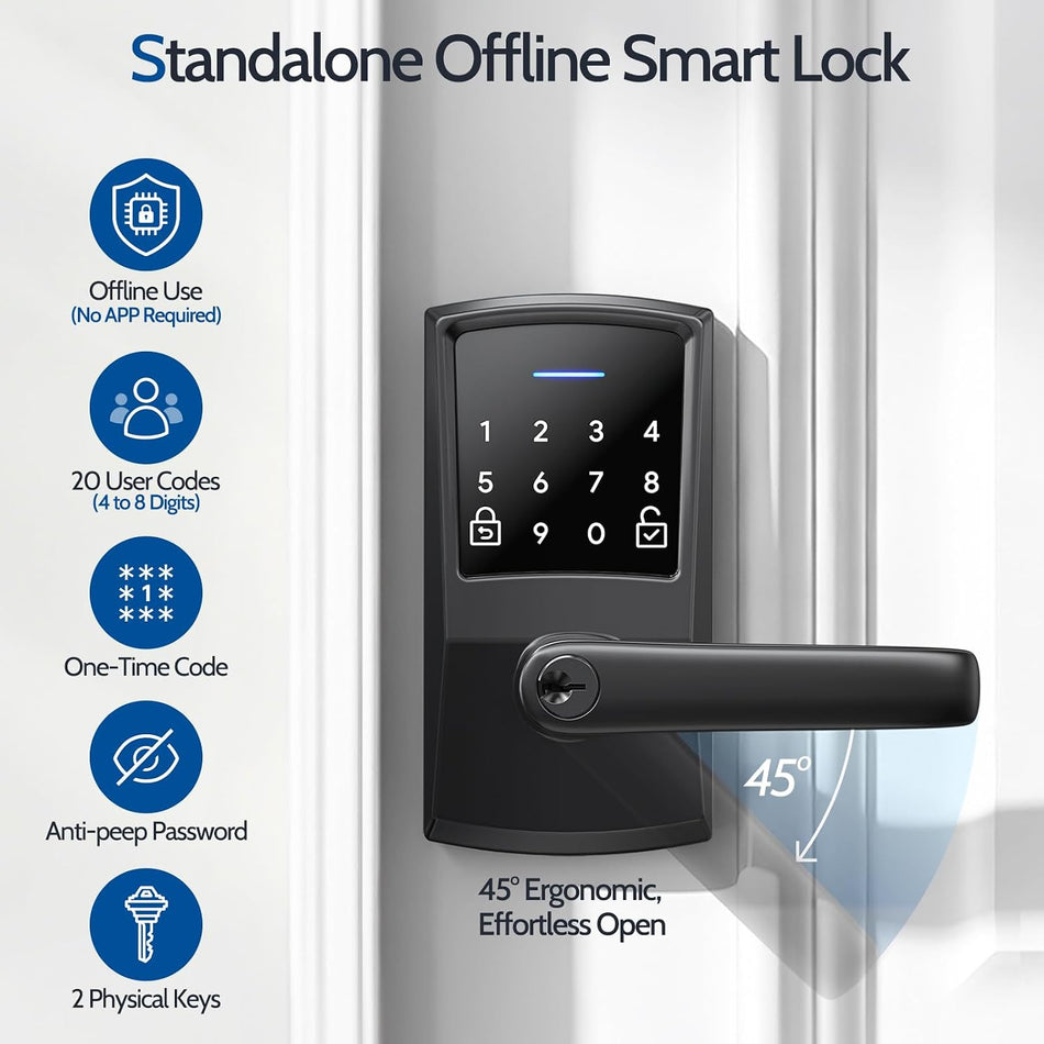 Keypad Door Lock with Handle, Keyless Entry Digital Code for Front Door