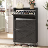 Maupvit Shoe Storage Cabinet with 2 Flip Drawers, Freestanding Shoe Organizer with Metal Legs for Entryway, Narrow Shoe Rack Cabinet, Rustic Brown