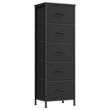 SONGMICS Dresser for Bedroom, Chest of Drawers, TV Stand, Steel, MDF, 5 Non-Woven Fabric Drawers, Storage Organizer Unit, Closet, Entryway, Ink Black and Ebony Black ULGS322B01S