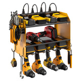 CCCEI Modular Power Tool Organizer Wall Mount with Charging Station. Garage 4 Drill Storage Shelf with Hooks, Screwdriver, Drill Bit Heavy Duty Rack, Tool Battery Holder Built in 8 Outlet Power Strip.